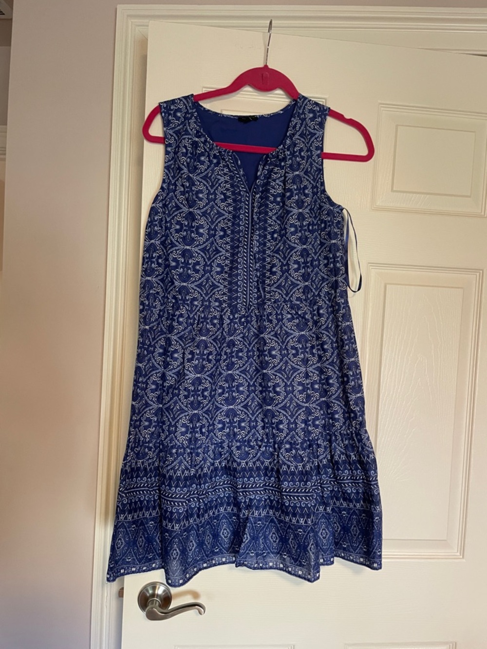 Talbots Navy and White Printed Sleeveless Shift Dress